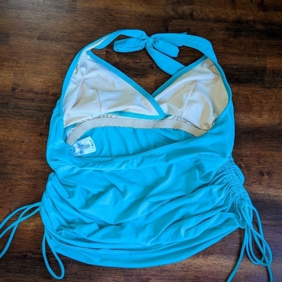 Turquoise Tankini with Ruched Sides Halter Top from Lands' End - Picture 2 of 6